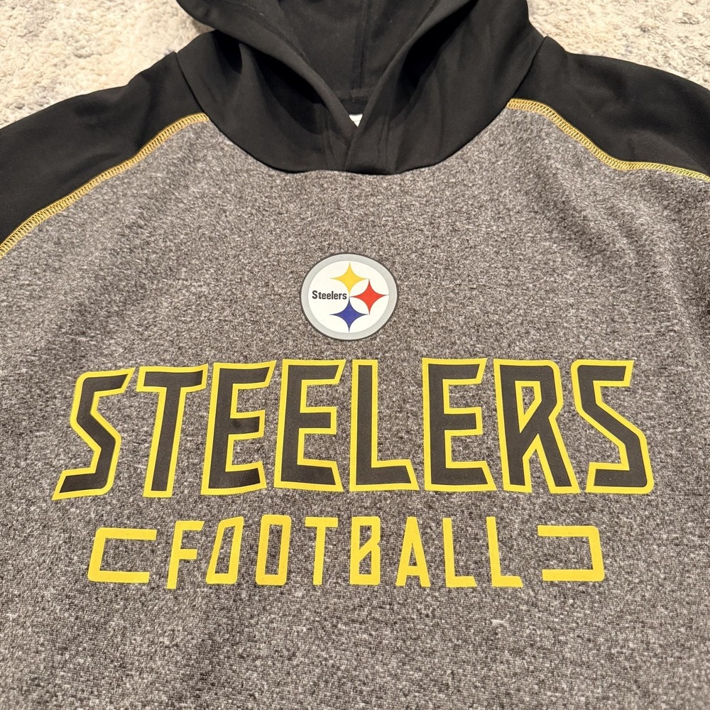Pittsburgh Steelers Hoodie Mens 2XL Black Gray Raglan NFL Football Sweatshirt